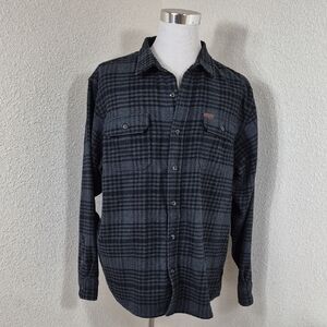 Orvis Men's Flannel Button Up Shacket XXL Grey Blue Plaids